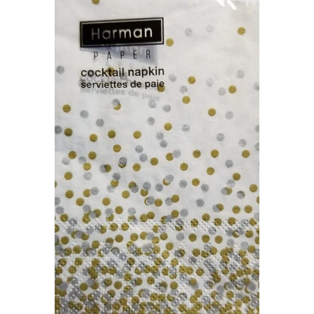 Confetti Metallic Napkins Luncheon & Cocktail Sizes Gold & Silver Party Holiday